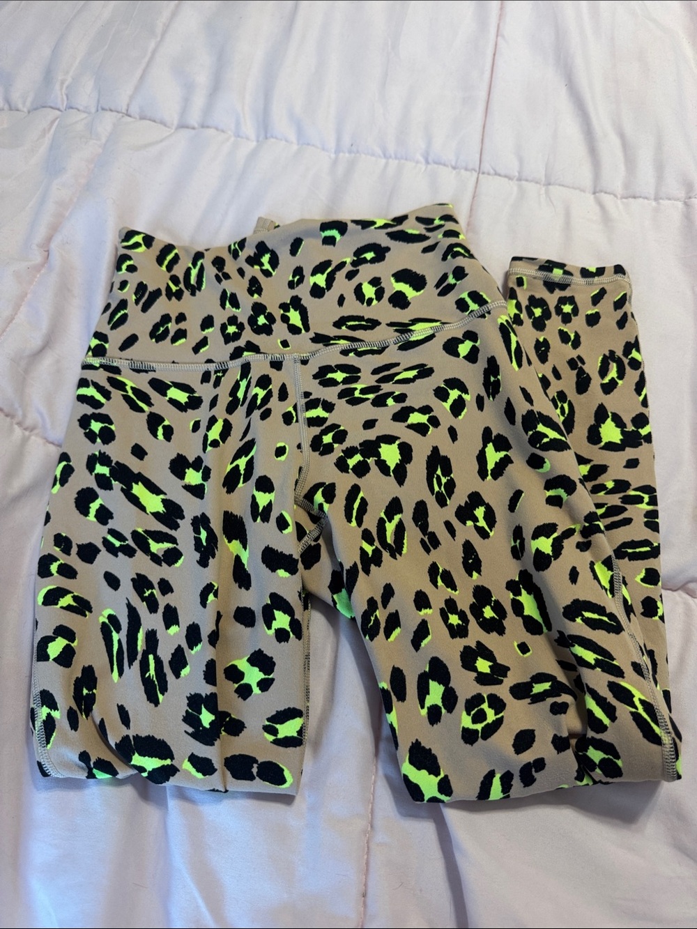 Fabletics Neon Green & Tan Leopard Print Leggings
